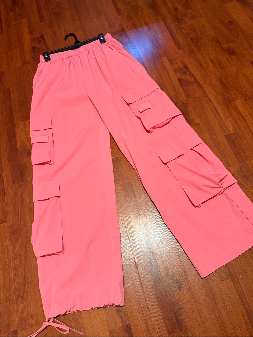 Gold Hinge pink wide legged cargo- parachute pants